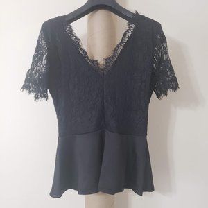 Charlotte Russe Black Lace-Overlay Peplum Top